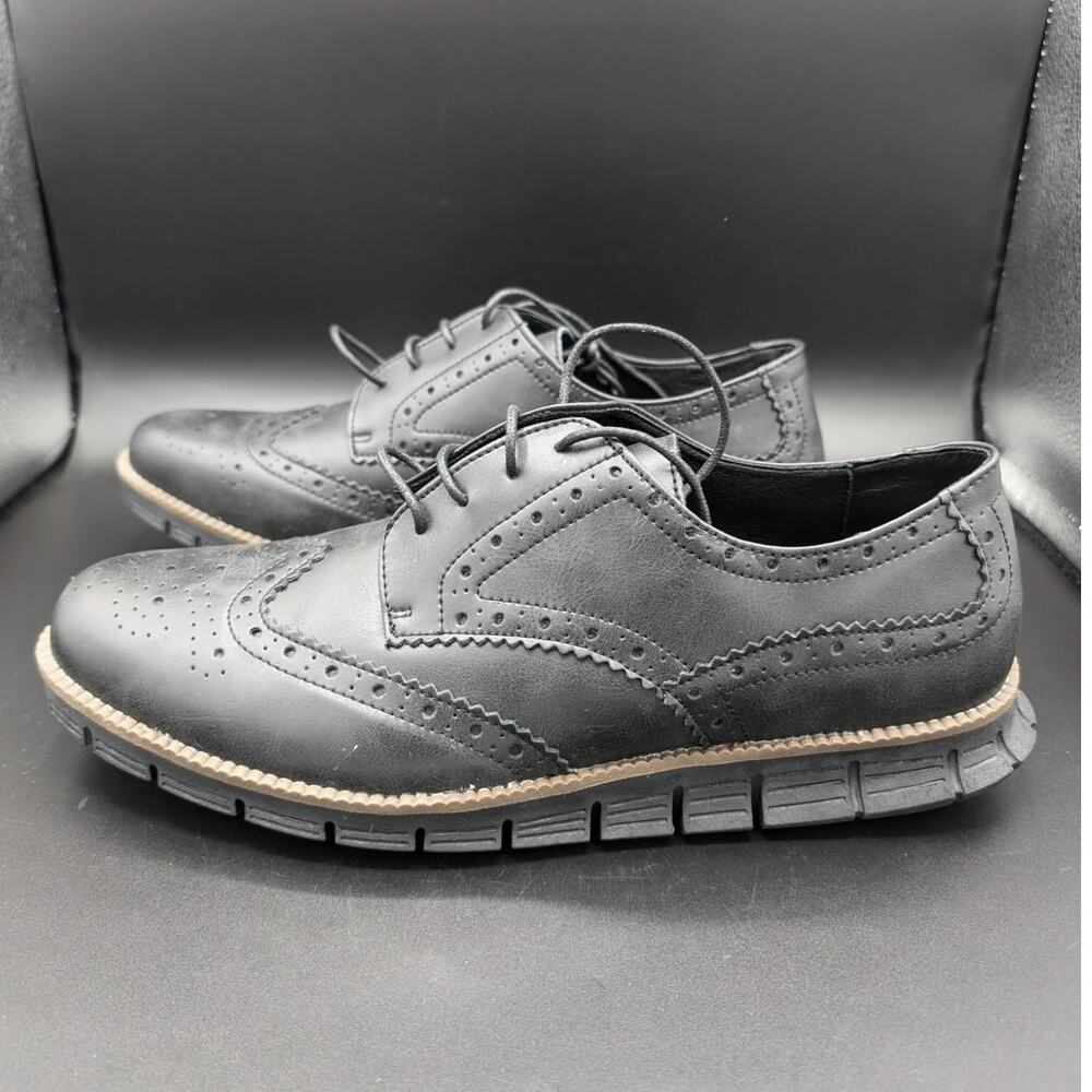 Gecatiso Oxford Wingtip Shoes Mens 14 Black Leather Chunky Sole Office Wedding